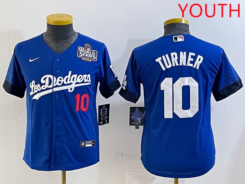 Youth Los Angeles Dodgers #10 Turner Blue City Edition 2025 Nike MLB Jersey style 4